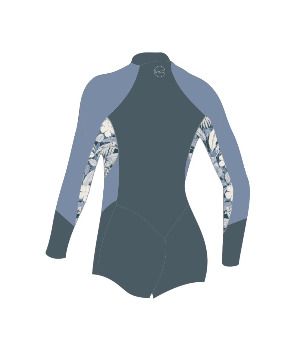 O'Neill Bahia 2/1mm Women's Front Zip Long Arm Shorty 2025 - Shade / Palmento Tropic / Faded Denim