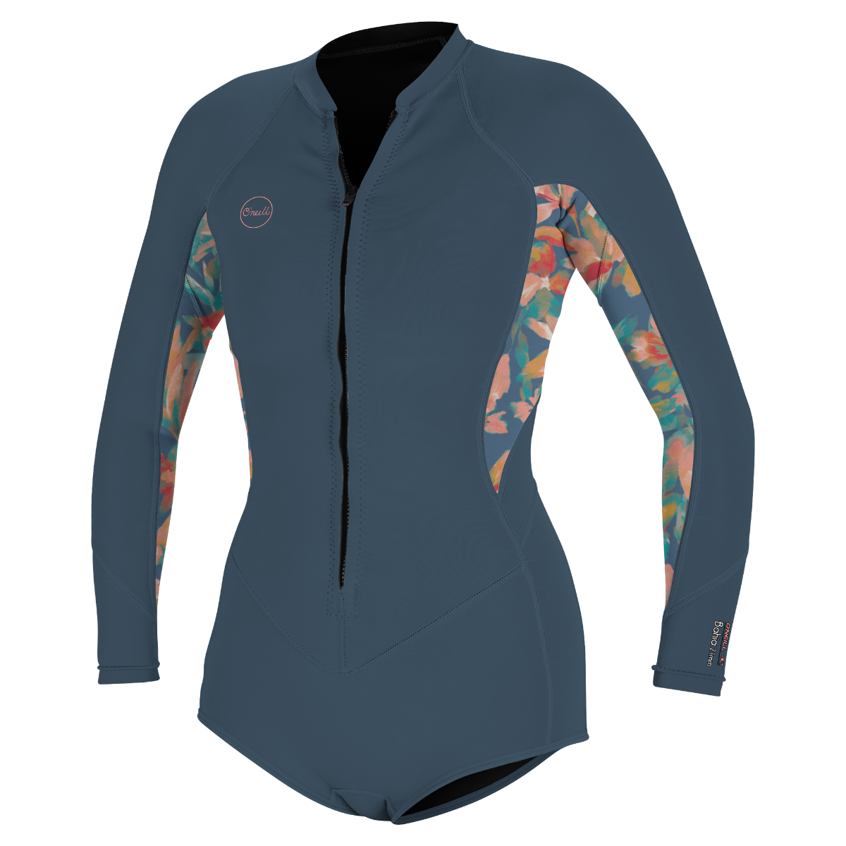 O'Neill Bahia 2/1mm Womens Front Zip Long Arm Shorty - Copenblu / Painted Tropics
