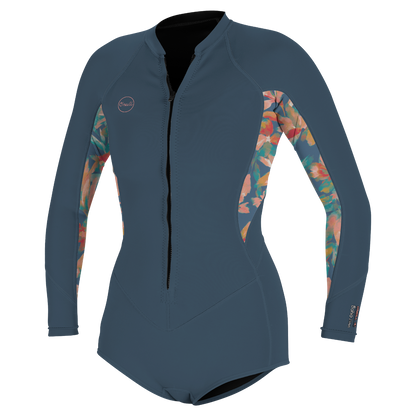 O'Neill Bahia 2/1mm Womens Front Zip Long Arm Shorty - Copenblu / Painted Tropics