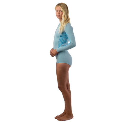 O'Neill Womens Bahia 2/1mm Front Zip L/S Shorty 2026 - Chambray Blue / Surf Abstract