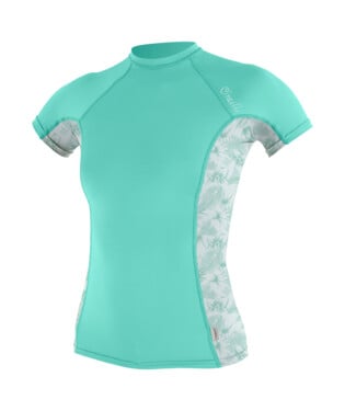 O'Neill Womens Side Print Short Sleeve Rash Guard in Opal/Mirage Tropical