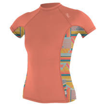 O'Neill Side Print Womens Short Sleeve Rash Guard - Burnt Coral/Arta Geo