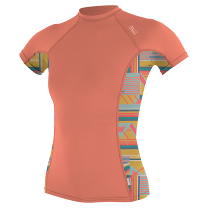 O'Neill Side Print Womens Short Sleeve Rash Guard - Burnt Coral/Arta Geo
