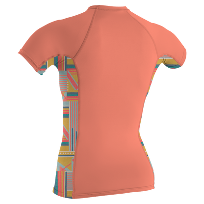 O'Neill Side Print Women's Short Sleeve Rash Guard - Burnt Coral/Arta Geo