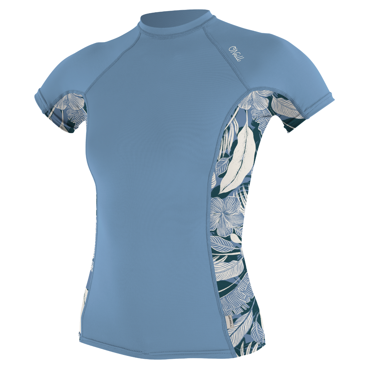 O'Neill Side Print Womens Short Sleeve Rash Guard - Faded Denim / Palmento Tropical