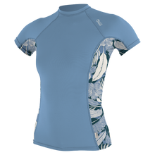 O'Neill Side Print Womens Short Sleeve Rash Guard - Faded Denim / Palmento Tropical
