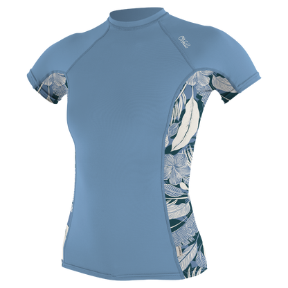 O'Neill Side Print Womens Short Sleeve Rash Guard - Faded Denim / Palmento Tropical