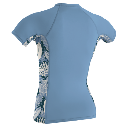 O'Neill Side Print Women's Short Sleeve Rash Guard - Faded Denim / Palmento Tropical