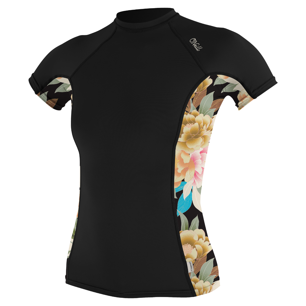 O'Neill Side Print Womens Short Sleeve Rash Guard - Black/Mikah Floral