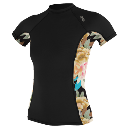 O'Neill Side Print Womens Short Sleeve Rash Guard - Black/Mikah Floral