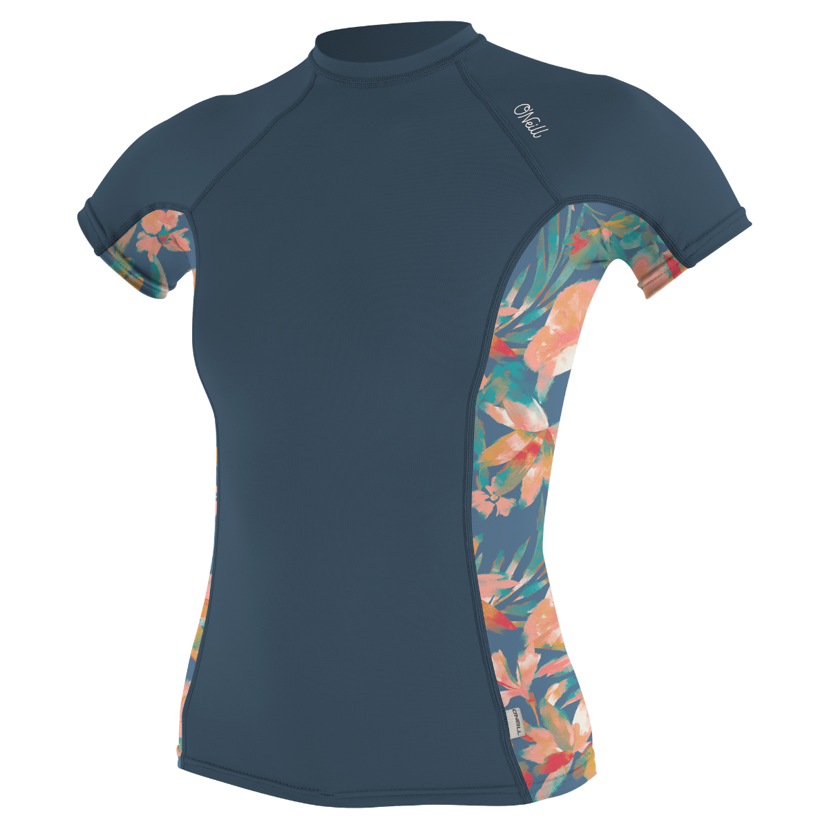 O'Neill Side Print Womens Short Sleeve Rash Guard - Copen Blue/Painted Tropics