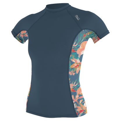 O'Neill Side Print Womens Short Sleeve Rash Guard - Copen Blue/Painted Tropics