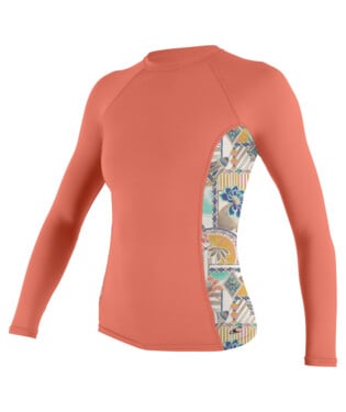 O'Neill Womens Side Print Long Sleeve Rash Guard in Nectar/Zephora