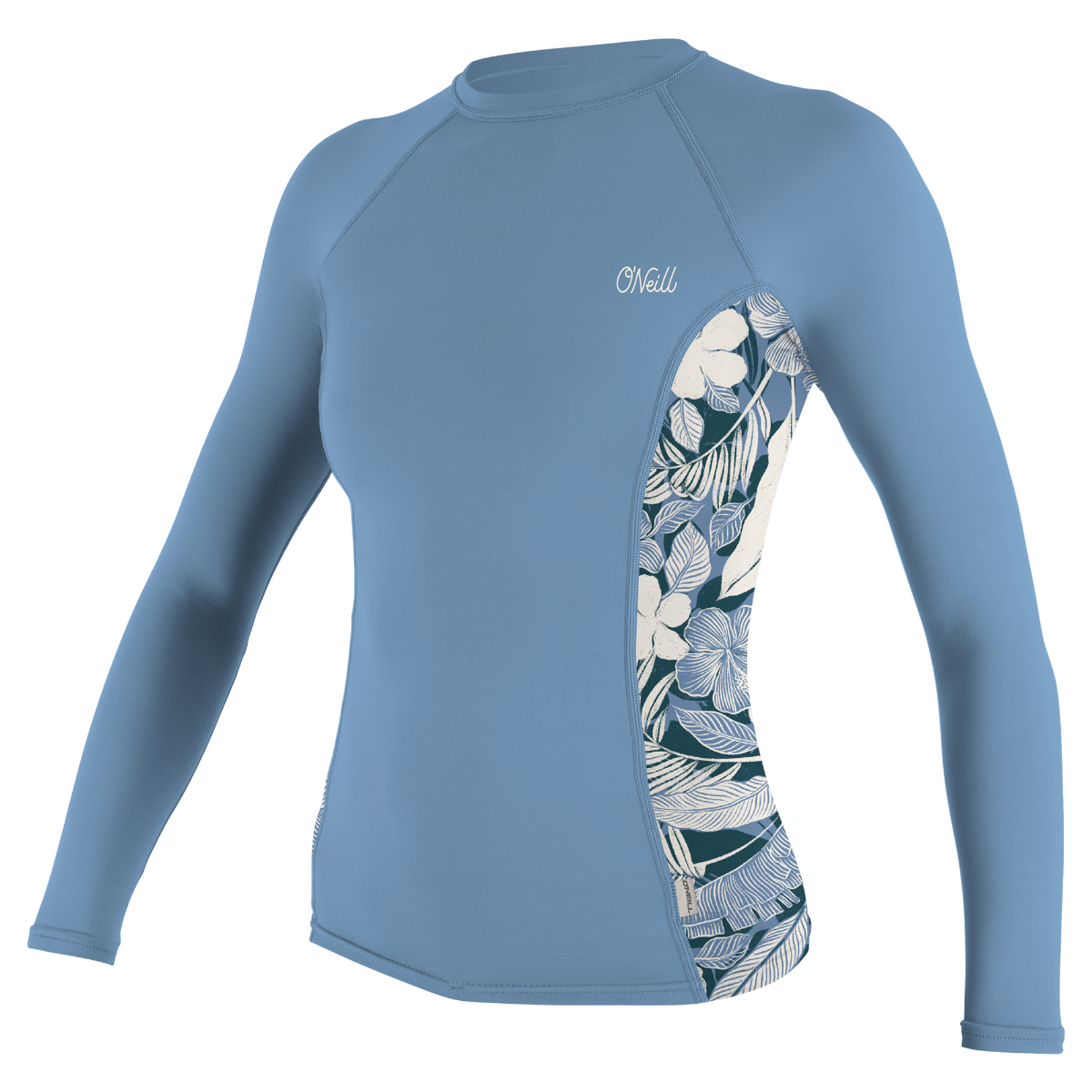 O'Neill Side Print Womens Long Sleeve Rash Guard - Faded Denim /Palmento Tropical