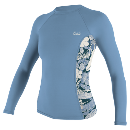 O'Neill Side Print Womens Long Sleeve Rash Guard - Faded Denim /Palmento Tropical