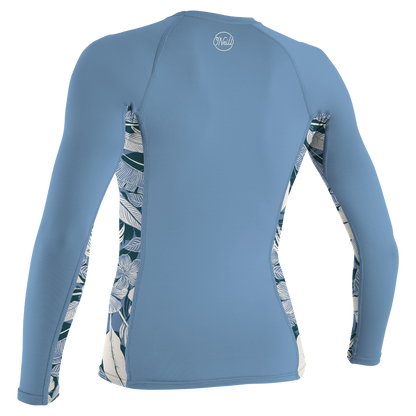 O'Neill Side Print Women's Long Sleeve Rash Guard - Faded Denim /Palmento Tropical