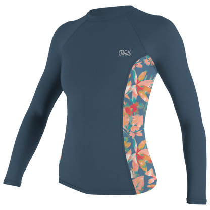 O'Neill Side Print Womens Long Sleeve Rash Guard - Copen Blue / Painted Tropics