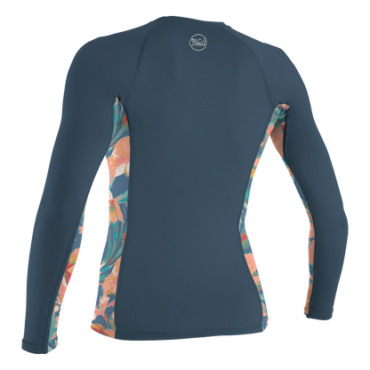 O'Neill Side Print Women's Long Sleeve Rash Guard - Copen Blue / Painted Tropics