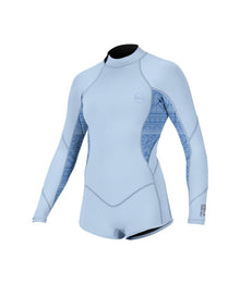 O'Neill Girls Bahia 2/1mm Back Zip Long-Sleeved Shorty in Chambray Blue / Surf Abstract