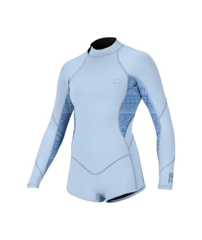 O'Neill Girls Bahia 2/1mm Back Zip Long-Sleeved Shorty in Chambray Blue / Surf Abstract