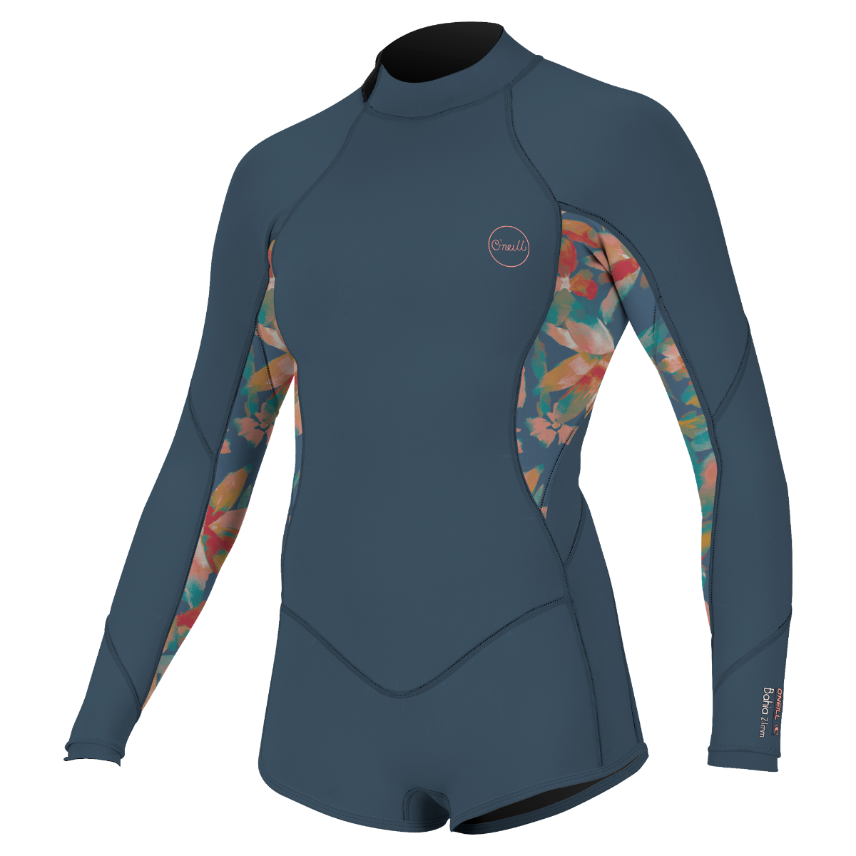 O'Neill Bahia 2/1mm Girls Back Zip Long Arm Shorty - Copenblu / Painted Tropics