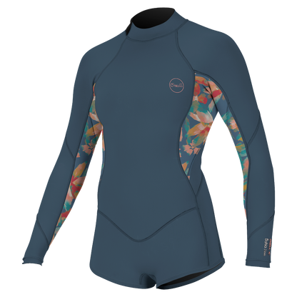 O'Neill Bahia 2/1mm Girls Back Zip Long Arm Shorty - Copenblu / Painted Tropics