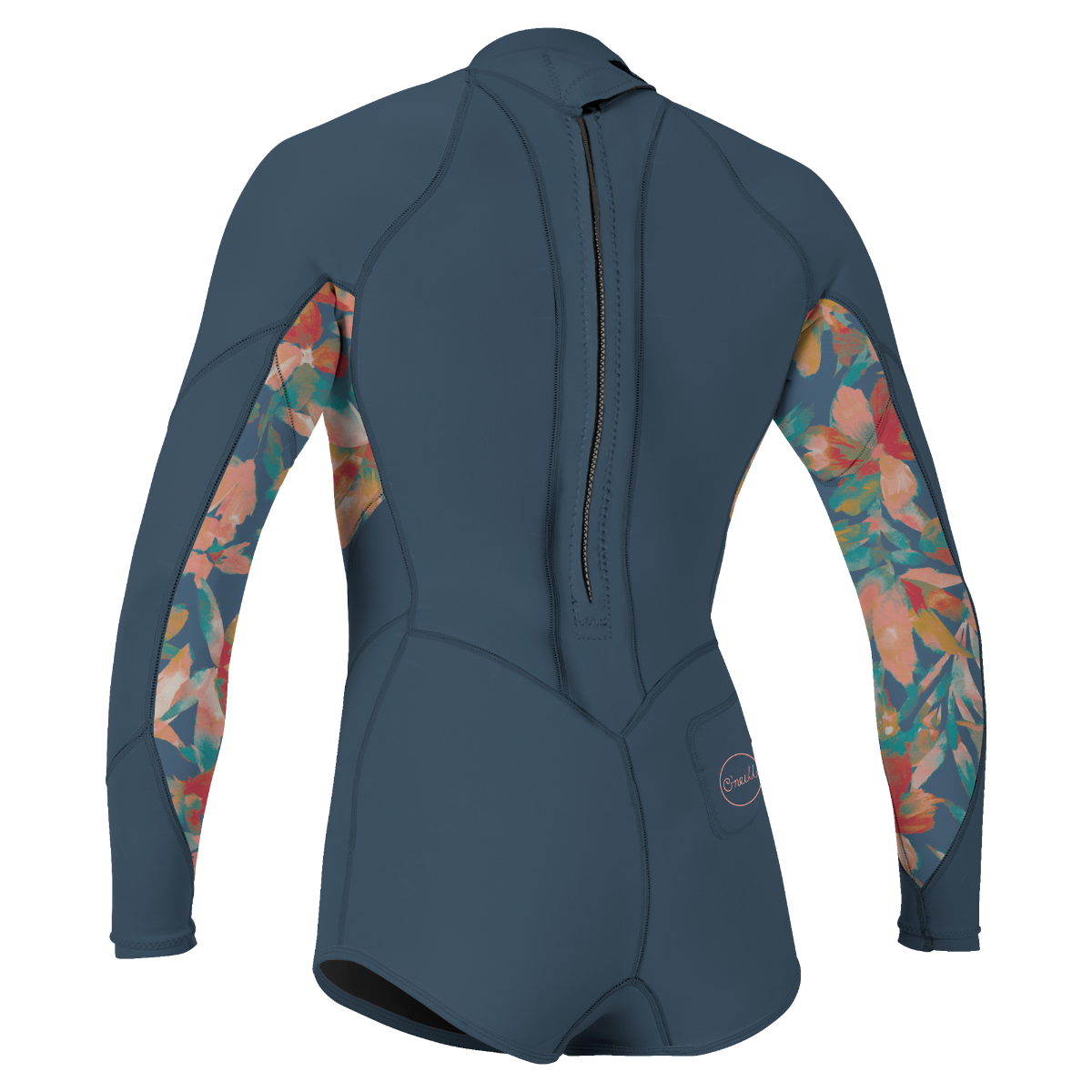 O'Neill Bahia 2/1mm Girls Back Zip Long Arm Shorty 2025 - Copenblu / Painted Tropics