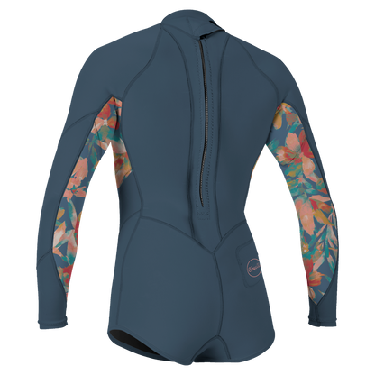 O'Neill Bahia 2/1mm Girls Back Zip Long Arm Shorty 2025 - Copenblu / Painted Tropics