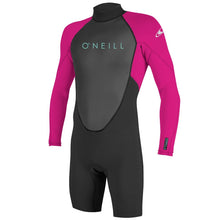 O'Neill Reactor II 2mm Youth Long Sleeve Back Zip Shorty Wetsuit - Black/Berry - Front