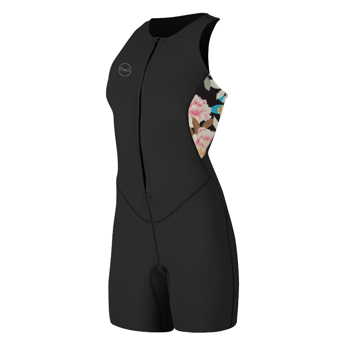 O'Neill Bahia 1/5mm Womens Front Zip Sleeveless Shorty - Black / Mikah Floral