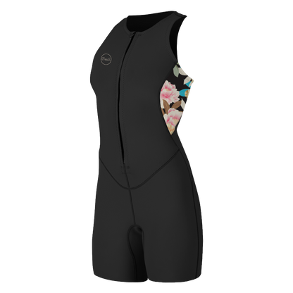 O'Neill Bahia 1/5mm Womens Front Zip Sleeveless Shorty - Black / Mikah Floral
