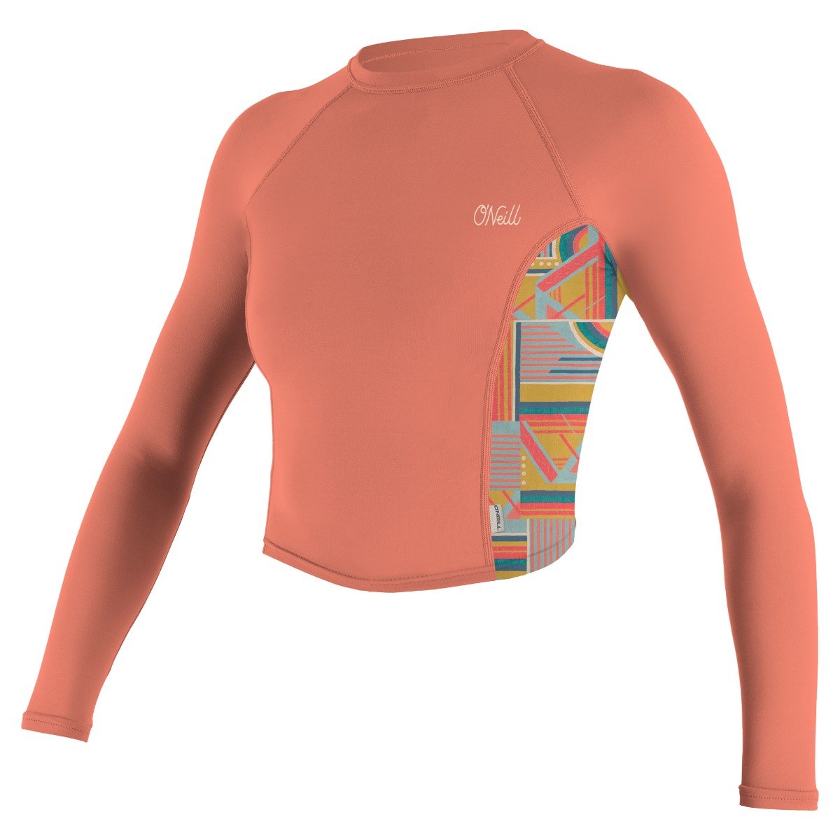 O'Neill Womens Side Print L/S Crop Rash Top - Burnt Coral/Arta Geo - SAMPLE - Small