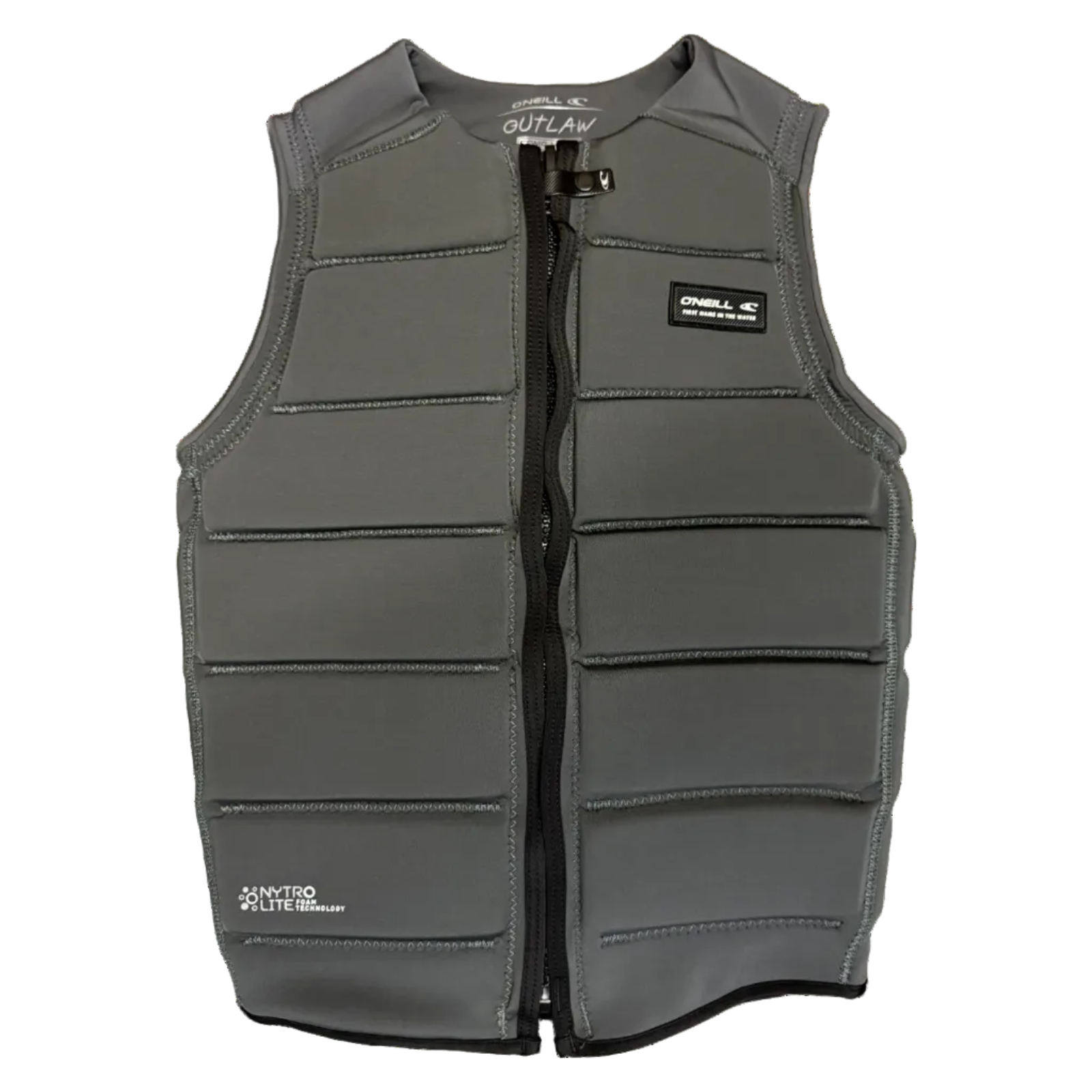 Impact vest in green with black chest zip and logo on a white background.