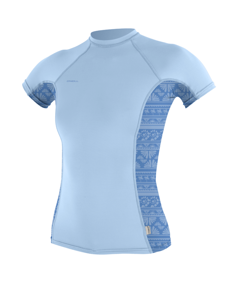 O'Neill Hyperfreak Womens Skins Short Sleeve Rash Guard  - Chamber Ray Blue/ Surf Abstract