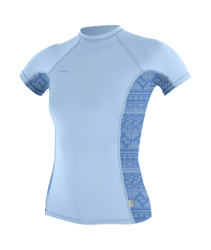 O'Neill Hyperfreak Womens Skins Short Sleeve Rash Guard  - Chamber Ray Blue/ Surf Abstract