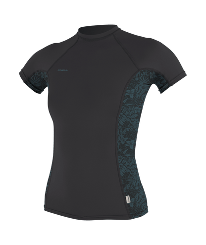 O'Neill Hyperfreak Womens Skins Short Sleeve Rash Guard - Tempered Steel/Shaded Island Sky