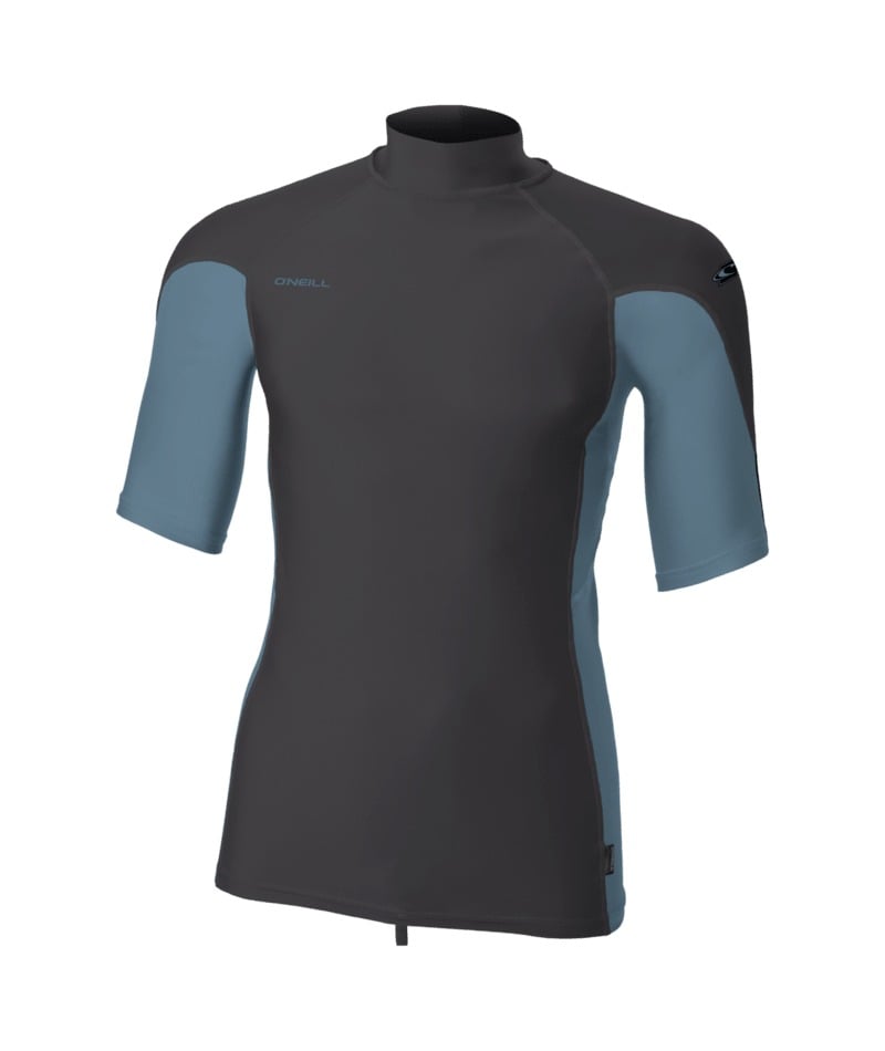 O'Neill Hyperfreak Skins Short-Sleeved Turtleneck Rash Guard in Tempered Steel / Blue Fusion