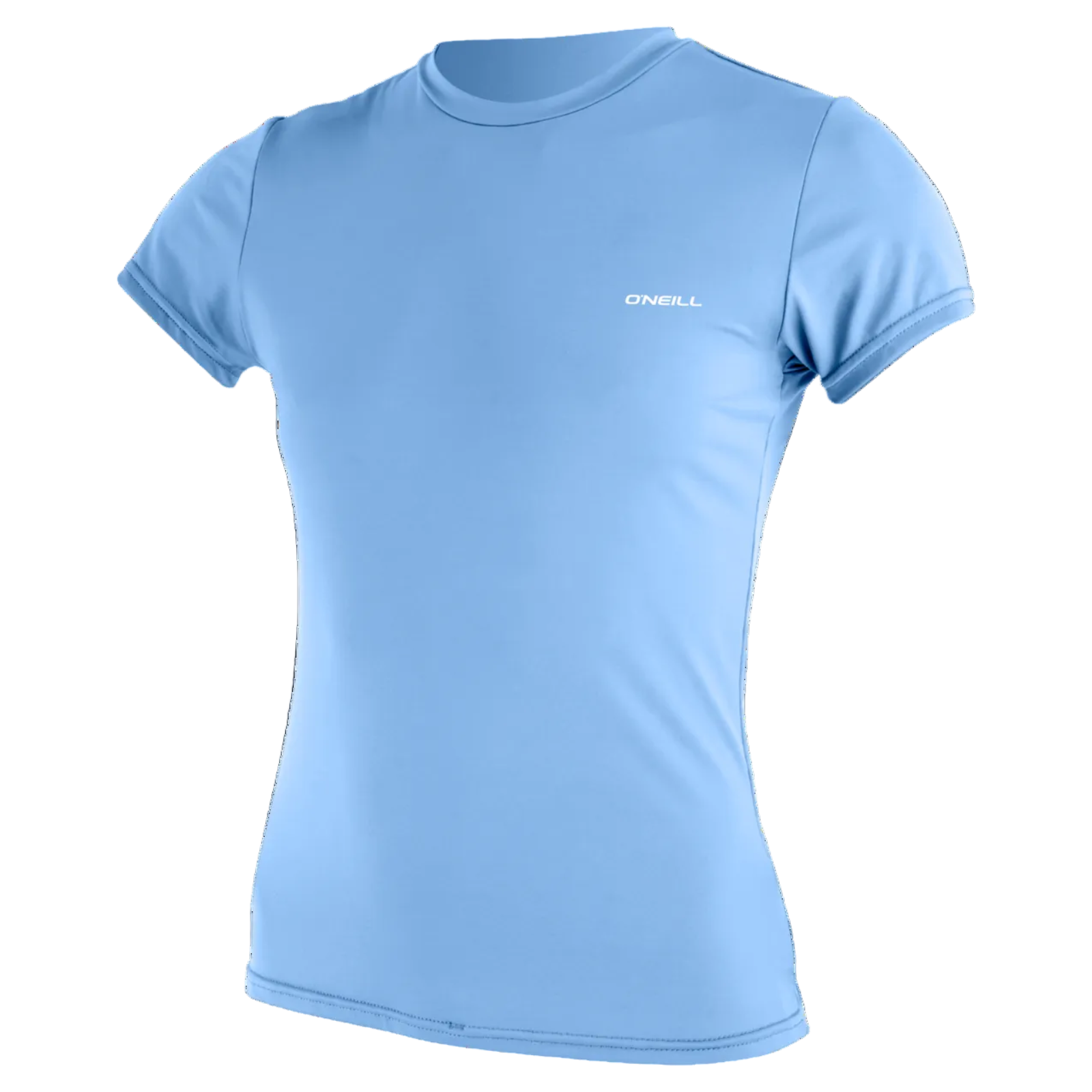 Womens rash vest in the colourway azurine with a white logo on a white background.