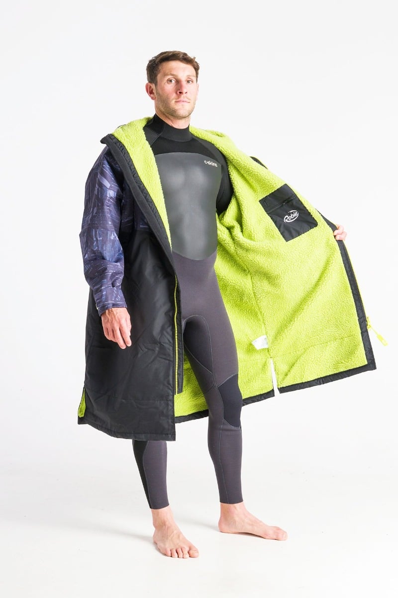 Robie Robe Dry-Series Recycled Long Sleeve Changing Robe - Black/Lime - Interior
