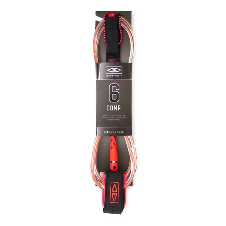 Ocean and Earth Diamond 6ft Flex Regular Comp Surf Leash - Coral - Full View