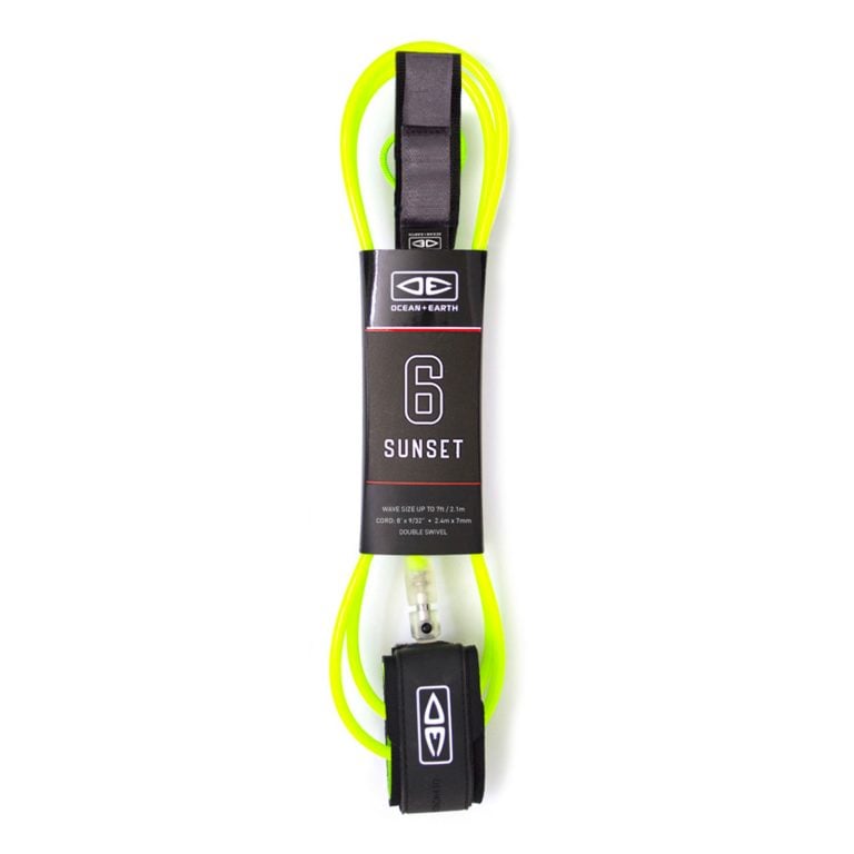 Ocean and Earth Sunset Moulded 6ft Leash in Lime - Full View