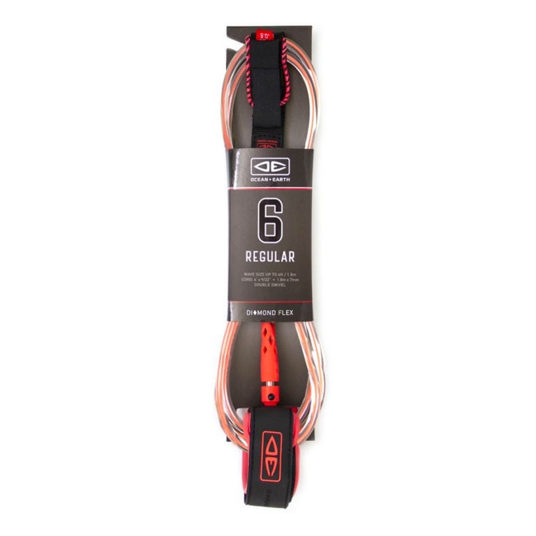Ocean and Earth Regular Moulded 6ft Surf Leash in Coral - Full View