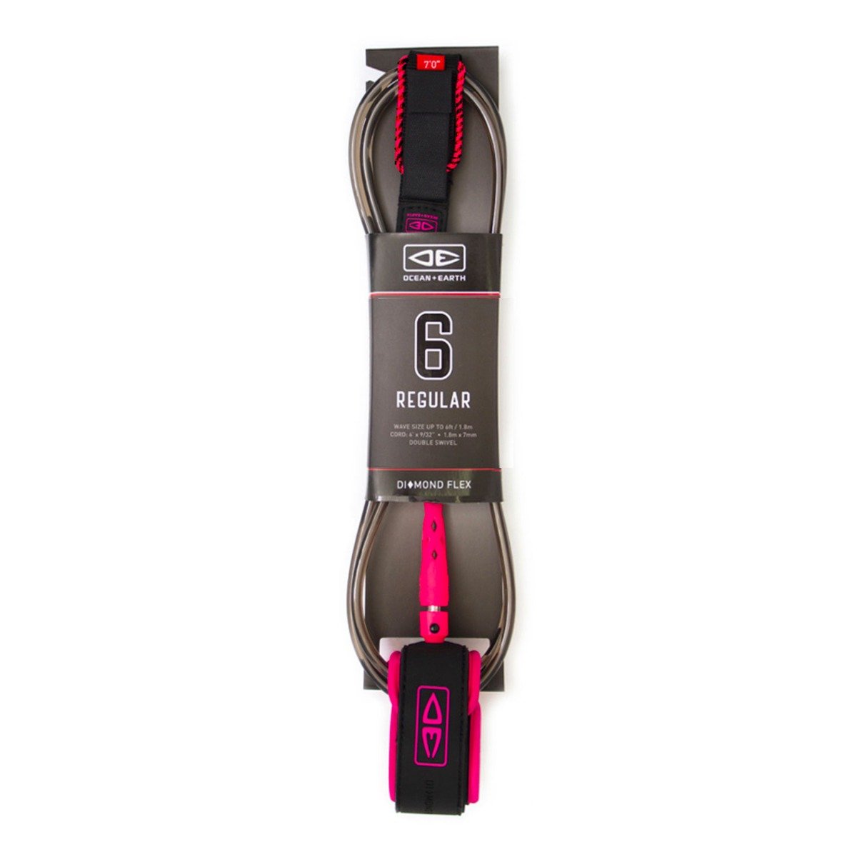 Ocean & Earth 6ft Regular Moulded Surf Leash - Pink