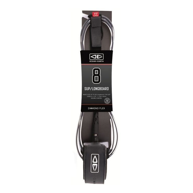 Ocean and Earth Regular 8'0" SUP and Longboard Leash - Black - Full View