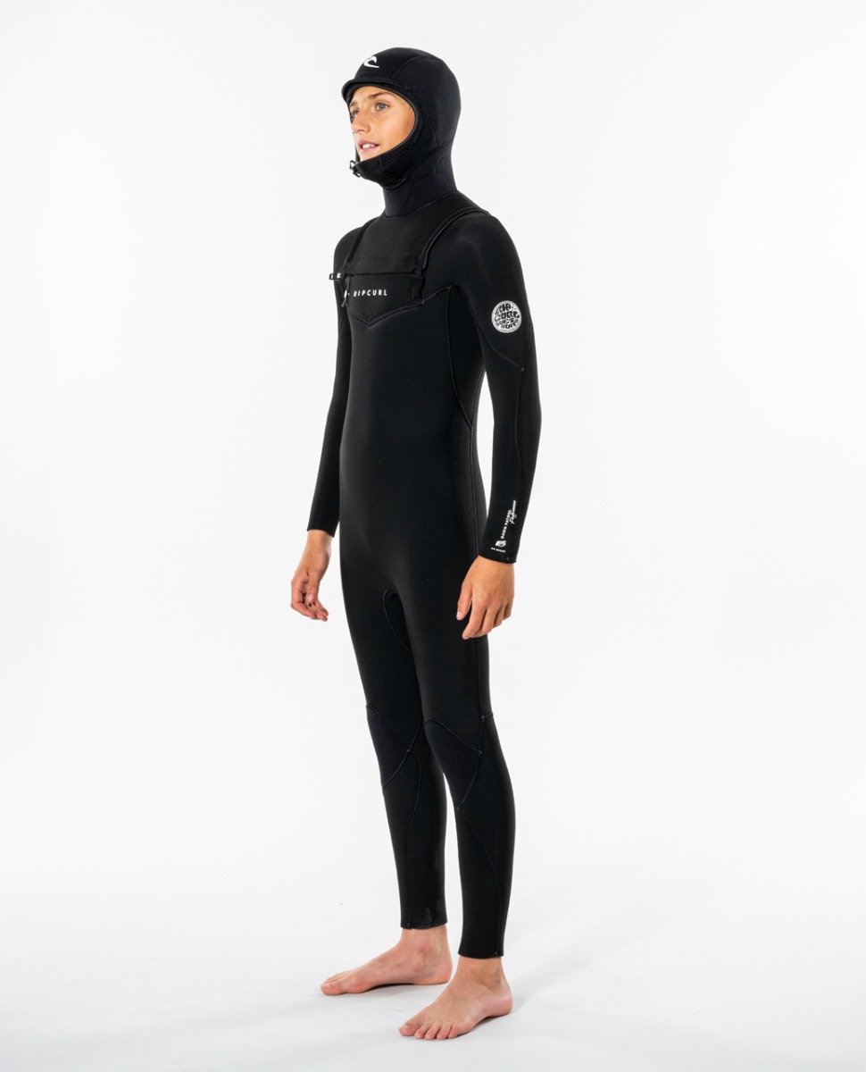 Rip Curl Junior Dawn Patrol 5/4mm Hooded Chest Zip Winter Wetsuit - Black