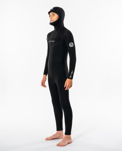 Rip Curl Junior Dawn Patrol 5/4mm Hooded Chest Zip Winter Wetsuit - Black