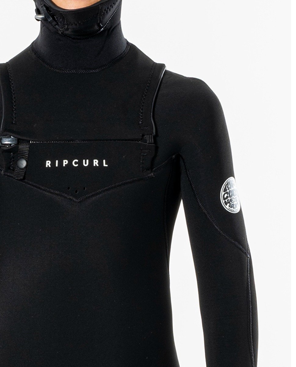 Rip Curl Junior Dawn Patrol 5/4mm Hooded Chest Zip Winter Wetsuit - Black