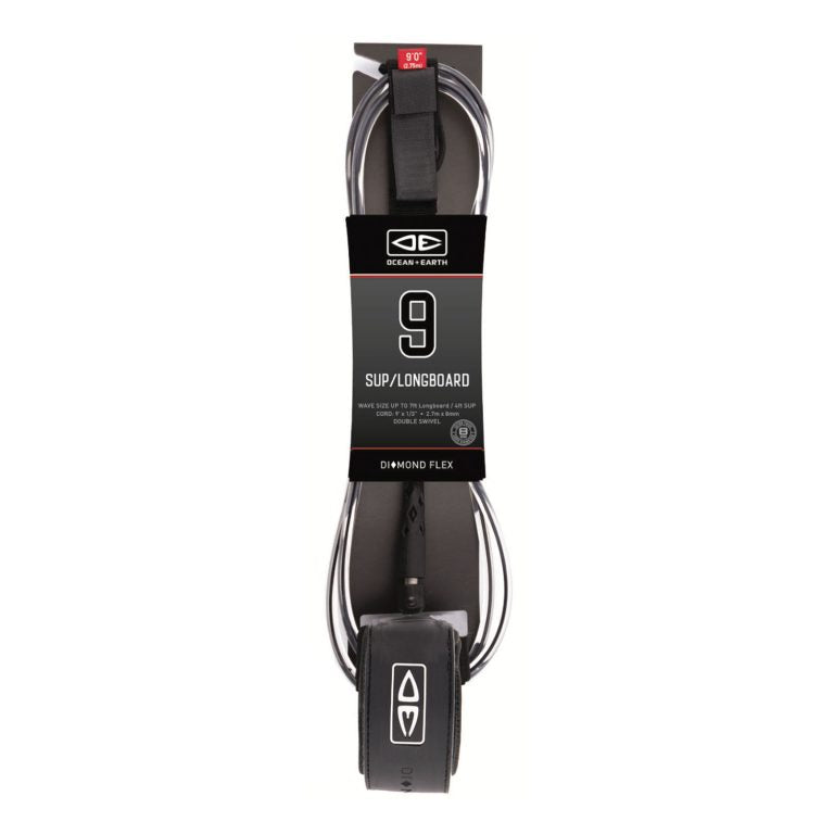 Ocean and Earth 9" Longboard and SUP Leash - Black - Full View