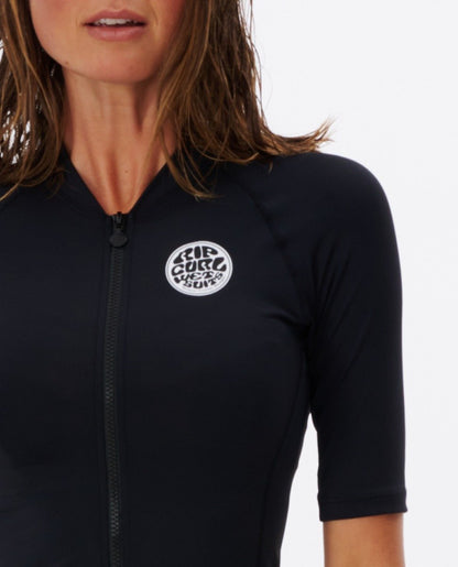 Rip Curl Women's Classic Surf Front Zip Short Sleeve UV Rash Tee - Black