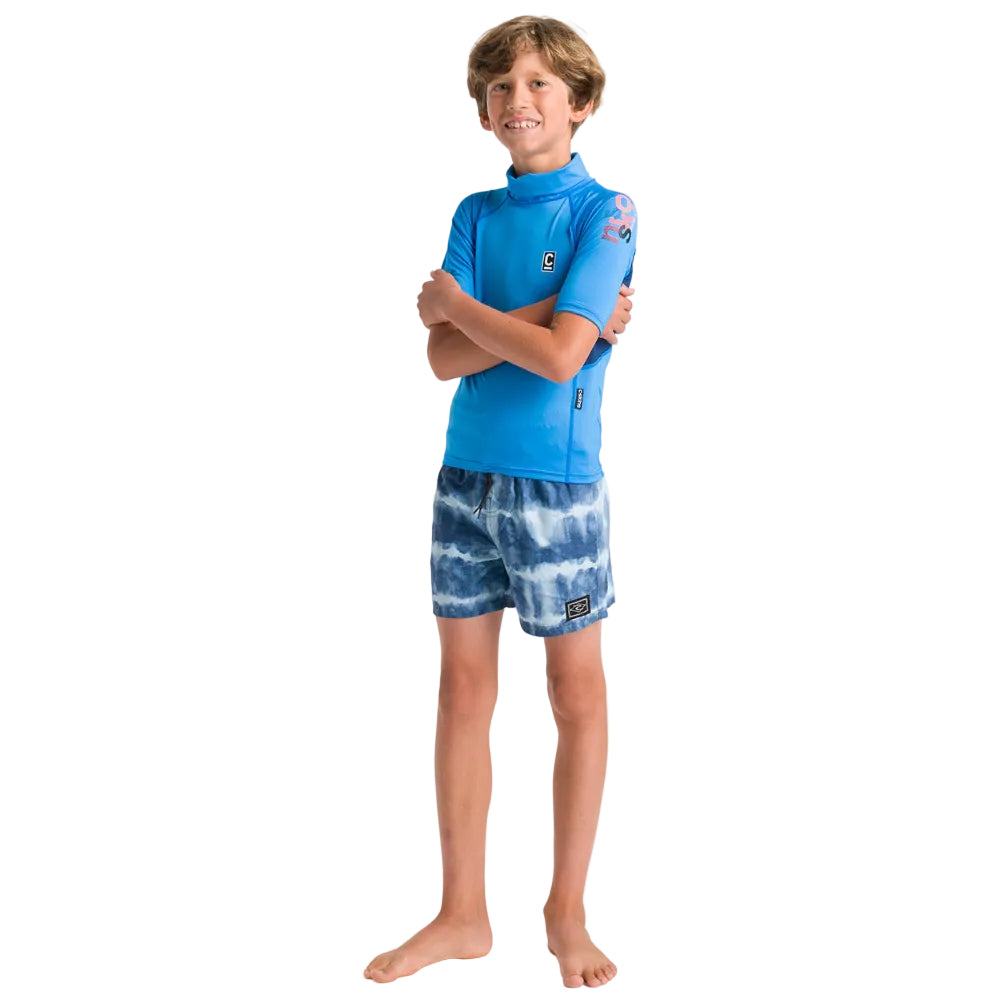 C-Skins NuWave Rash X Junior Short Sleeve Rash Vest - Cyan/Slate/Multi